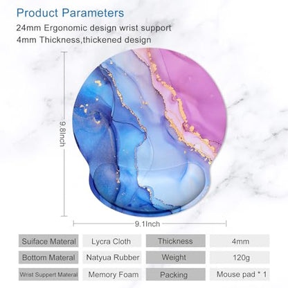 ITNRSIIET Ergonomic Mouse Pad with Wrist Support Wrist Rest Smooth Surface Non-Slip Rubber Base Comfortable Office Supplies Pain Relief, 9.8 x 9.1 inches, Blue Purple Marble Art - color: Blue Purple Marble Art