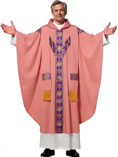 FAD-4U Church Catholic Priest Chasubles Vestments for Church Mass Vestments Robe with Stole - color: Pink&purple