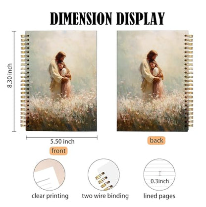 bitCNY Jesus Christian Spiral Notebook, Christian Gifts for Women, Jesus Hugging Woman Religious Notebook Journal for Women Church, Prayer Journal, 5.5x8.3 Inch - color: Jesus Christian