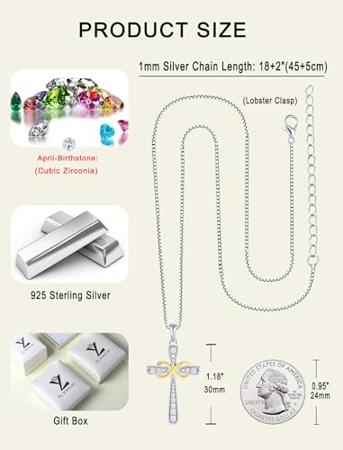 YL 925 Sterling Silver Cross Necklace for Women Halo Infinity Pendant Cubic Zirconia Jewelry for Mom - color: 04-zirconia-Apr-18k gold