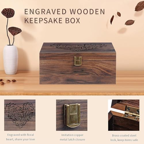 EXISTING Memory Box for Keepsakes, Floral Heart Laser Cut Wood Keepsake Box - color: Black brown