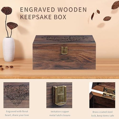 EXISTING Memory Box for Keepsakes, Floral Heart Laser Cut Wood Keepsake Box - color: Black brown