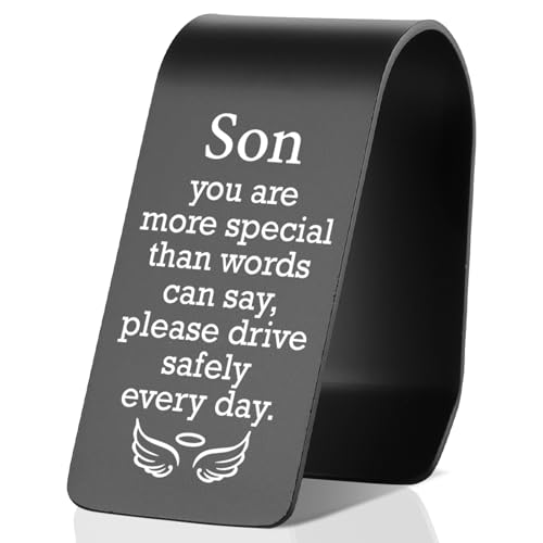YODOCAMP Son Safe Driving Car Visor Clip, You are More Special Than Words Can Say Engraved Angel Reminder, Christian Guardian Angel Gift from Mom Dad, Religious Car Accessory TZC185 - color: Black-C185