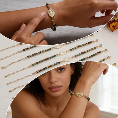 COLOYAN 9PCS Inspirational Gifts Natural Stone Beads Bracelets for Women