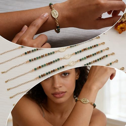COLOYAN 9PCS Inspirational Gifts Natural Stone Beads Bracelets for Women