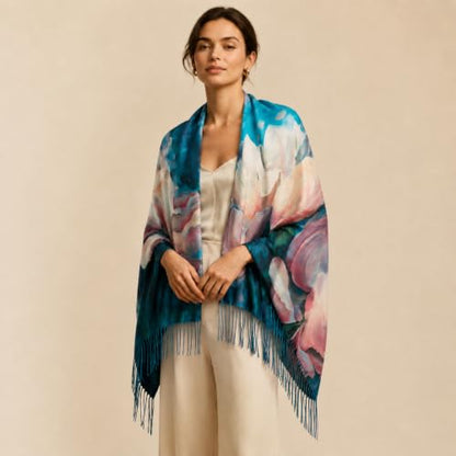 Umjetnost Soft Cashmere Feel Scarf For Women Winter Warm Scarves Large Shawl Wrap Monet Van Gogh Art Print - color: R01 Blue