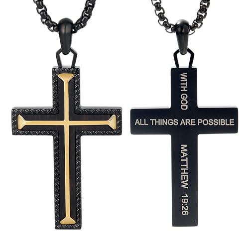 Wooden Cross Necklace for Men With Stainless steel And Black Ebony Adjustable Box Chain 24–26 inches Suitable for Everyday Wear And Christian Gifts for Men - color: Black-D