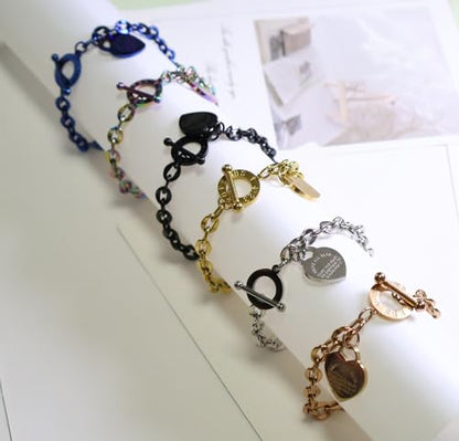 Heart Charm Bracelet Plated 18K Gold/Silver/Rose Gold Bible Scripture Heart Bracelet for Women Jewelry Gift Her Link Chain OT Clasp Stainless Steel - color: Blue（7.1 inch）