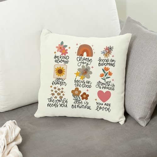 QIYUHOY Boho Floral Positive Affirmations Throw Pillow Covers, 18x18 Inch - color: 004-motivational