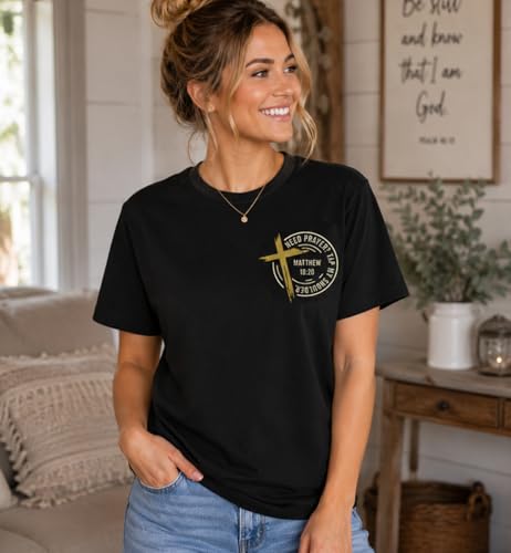 Christian Shirts for Men Women Need Prayer Tap My Shoulder Shirt Christian Religious Faith Bible Verse Cross Shirt - color: Black, size: Large