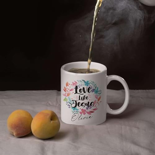 Christian Cup With Custom Name, Novelty Love Like Jesus Coffee Mug, Customized Floral Wreath Design Cup, Personalized Christian Inspirational Mug, Jesus Ceramic Cup 11oz Or 15oz - color: TRI-1223-1150-LOVE LIKE JESUS MUG