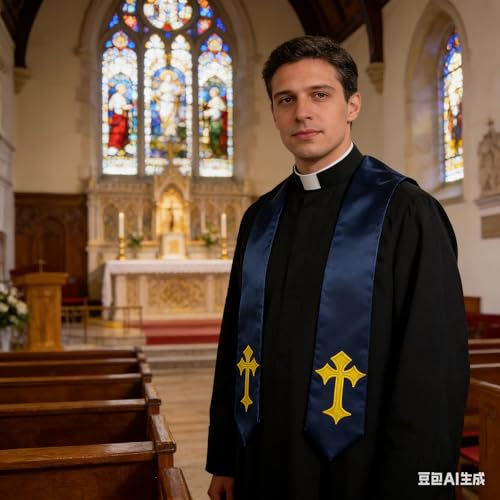 Choir Stole with Cross Embroidery for Church, Ideal for Costume,72" - color: Royal Blue