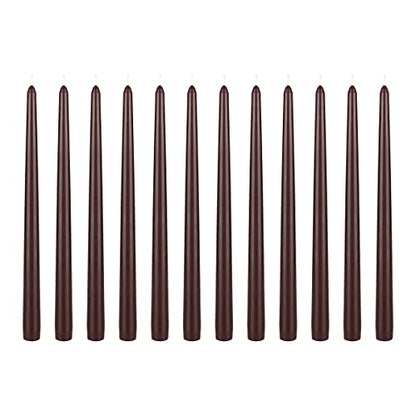 Mega Candles 12 pcs Unscented Brown Taper Candles, Hand Poured Wax Candle 12 Inch x 7/8 Inch, Home Décor, Wedding Receptions, Centerpieces, Occasions, Events, Romantic Dinners, Prayer, Holders - color: Brown