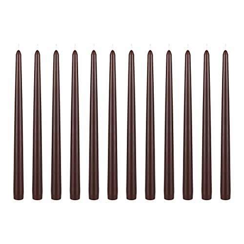 Mega Candles 12 pcs Unscented Brown Taper Candles, Hand Poured Wax Candle 12 Inch x 7/8 Inch, Home Décor, Wedding Receptions, Centerpieces, Occasions, Events, Romantic Dinners, Prayer, Holders - color: Brown