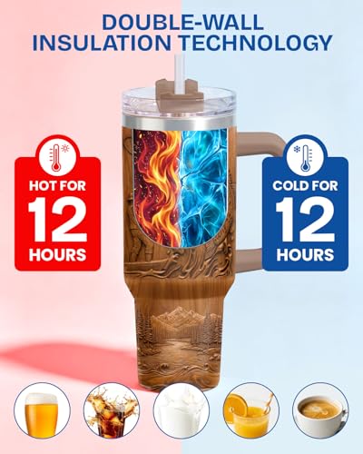 34HD Fishing Love You More 40 oz Tumbler with Handle, Romantic Gift - color: Bass Fish Wood