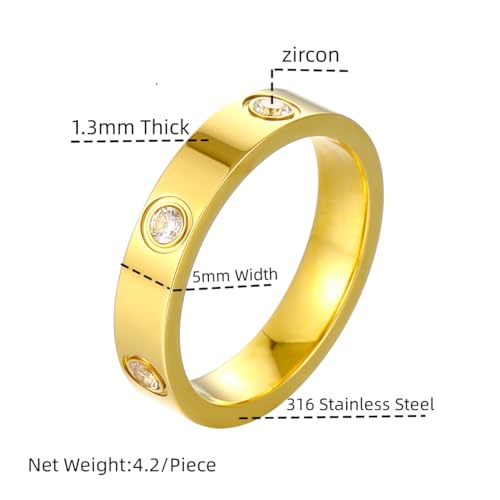 YCSLYW Ladies Stainless Steel Ring Love Friendship Ring Golden high polishing, low allergy Wedding Jewelry Valentine's Day Birthday Gift, 5-10 - color: Love Gold, size: 9