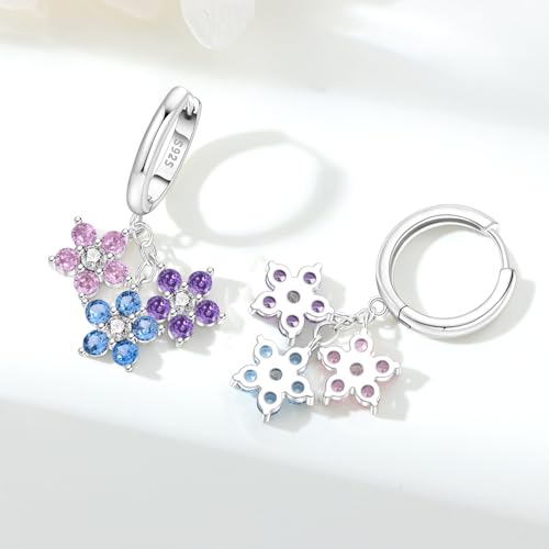 925 Sterling Silver Drop & Dangle Earrings for Women,Butterfly Dragonfly and Bee|Flower and leaf Earrings, Suitable for Sensitive Ears Fashion Jewelry Gift- Hypoallergenic Earrings - color: Romantic Flower