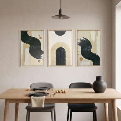 HOURIA Black Beige Abstract Neutral Framed Canvas Wall Art Set- 16"x24"x3 - color: Abstract Beige Black Wall Art, size: 16"L x 24"W