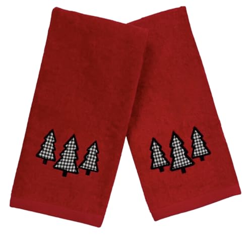 Christmas Red Guest Hand Bathroom Towels, Farmhouse Checkered Tree, 16x26" - color: Farmhouse Holiday