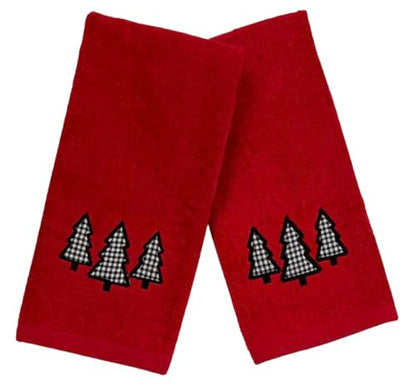 Christmas Red Guest Hand Bathroom Towels, Farmhouse Checkered Tree, 16x26" - color: Farmhouse Holiday