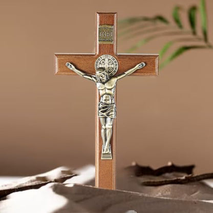 ACHIBANG Standing Crucifix, 10 Inch Wooden Catholic Jesus Wall Cross - size: 10.6"L x 5"W