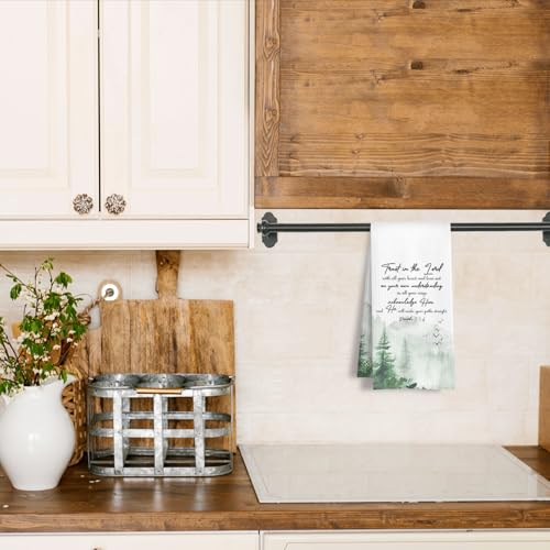 Forest Christian Kitchen Towels, Trust in The Lord with All Your Heart Bible Verse Dish Tea Towels, Christian Gifts for Women Men Decorative Hand Towel for Bathroom Kitchen, 16x24 Inch - color: Proverbs 3:5-6 - Moutain
