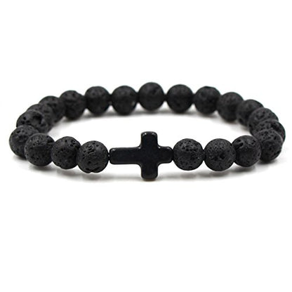 Softones 4PCS Cross Beads Bracelet for Men Women 8mm Healing Lava Stone Stretch Bracelets,7.5" - color: B:4Pcs a set