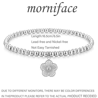 morniface Beaded Bracelet for Women, Handmade Stretch Bracelet with Charms, Dainty Stackable and Trendy Jewelry Gift - style: Silver Beaded-lucky clover