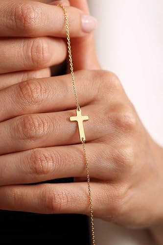 Moodear Cross Bracelet for Women, Dainty Sterling Silver/Gold Plated Gift - color: Gold Cross Bracelet