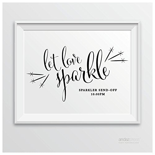 Andaz Press Personalized Wedding Party Signs, Formal Black and White, 8.5-inch x 11-inch, Let Love Sparkle, Sparkler Send Off, 1-Pack, Custom Made Any Time - color: Let Love Sparkle
