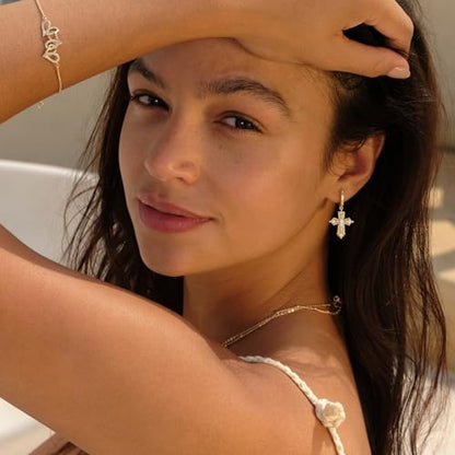 VACRONA Gold Heart Hoop Earrings Huggie Earrings for Women 14k Gold Plated Small Hoops Earrings - color: Cross-CZ-Gold