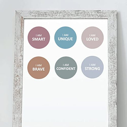 Affirmation Mirror Decals - Set of 6 Colorful Vinyl Circle Dot Stickers I Am Smart, Unique, Loved, Brave, Confident - Bathroom Bedroom Dorm Apartment - color: Circle Affirmation