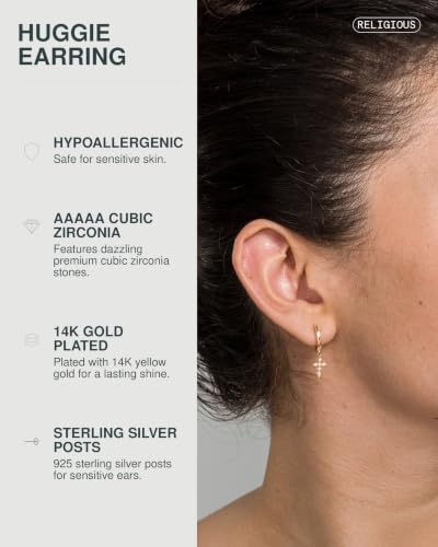 PAVOI 14K Gold Plated 925 Sterling Silver Posts Cross Earrings for Women | Small Religious Faith Cubic Zirconia Cross Studs Huggies Earrings - style: Dangle
