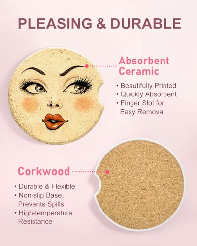 Swooflia 2 Pack Absorbent Ceramic Car Coasters for Women - color: Moon Beauty