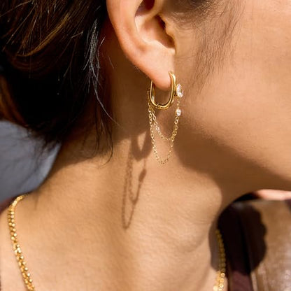 Gold Dangle Earrings for Women，Tassel Hoop Earrings with Charms - color: A