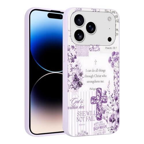 Christian God Phone Case for iPhone 16 6.1", Western Aesthetic Jesus Verse Bible Cross Design, Floral Flower Print Pattern Cover for Women Man, Soft Silicone Funda for iPhone 16, Purple - color: Purple