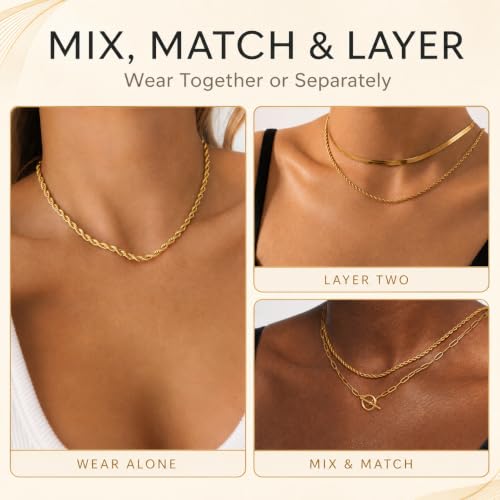 Freekiss 3-Piece Layered Toggle Necklace for Women - color: 3-Layered Paperclip Gold