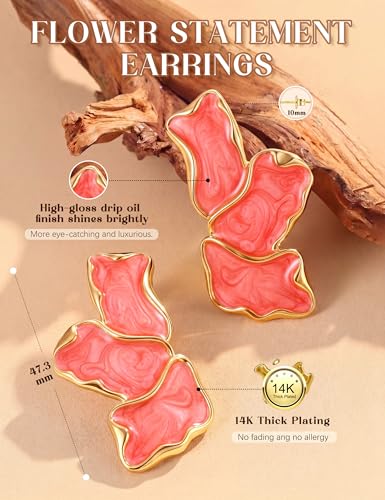 S925 Sterling Silver Flower Statement Earrings For Women Trendy - color: pink