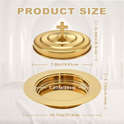 1Pcs Stainless Steel Communion Bread Plate for Church with Lid,Gold - color: Gold