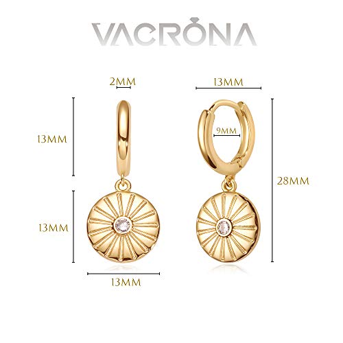 VACRONA Gold Heart Hoop Earrings Huggie Earrings for Women 14k Gold Plated Small Hoops Earrings - color: cz sun