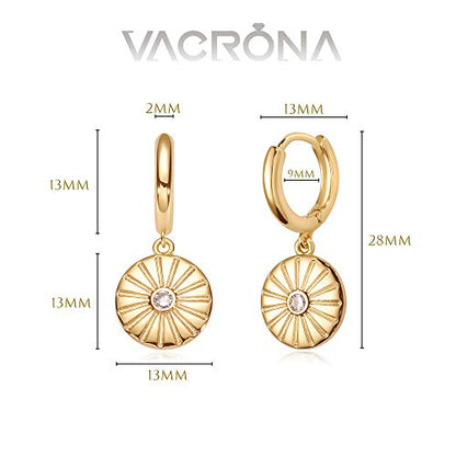 VACRONA Gold Heart Hoop Earrings Huggie Earrings for Women 14k Gold Plated Small Hoops Earrings - color: cz sun