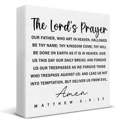 Christian Decor, Bible Verses Decor, the Lords Prayer Scripture Wood Sign Christian Wall Art Religious Decoration for Home Living Room Bedroom Office Desk Shelf Wall Table 5 X 5 Inch