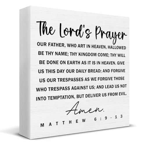 Christian Decor, Bible Verses Decor, the Lords Prayer Scripture Wood Sign Christian Wall Art Religious Decoration for Home Living Room Bedroom Office Desk Shelf Wall Table 5 X 5 Inch