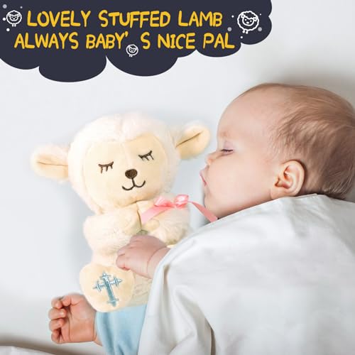 VUNCESSIN Baptism Gifts for Baby Girls with 7'' Cute Plush Lamb and Pray Book, Baptism, Dedication and Christening Gift Set for Girls in Keepsake Box. - color: Pink-lamb