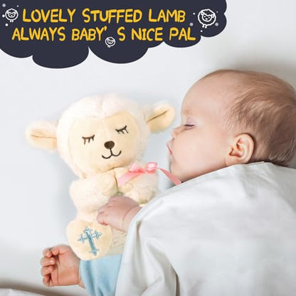 VUNCESSIN Baptism Gifts for Baby Girls with 7'' Cute Plush Lamb and Pray Book, Baptism, Dedication and Christening Gift Set for Girls in Keepsake Box. - color: Pink-lamb