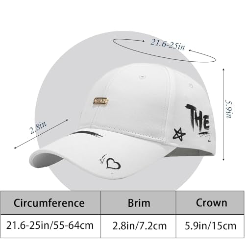 Baseball Cap for Women Men - Adjustable Size Hat - color: White