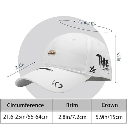 Baseball Cap for Women Men - Adjustable Size Hat - color: White