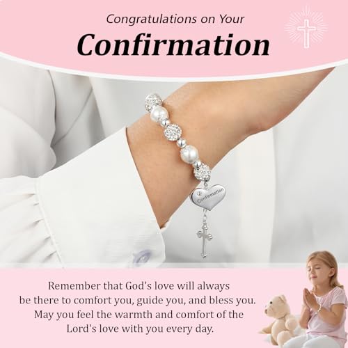 First Communion Confirmation Baptism Cross Bracelet for Girls, Catholic Jewelry Gifts for Kids Daughter Goddaughter Granddaughter 6+2 Inches - style: Confirmation
