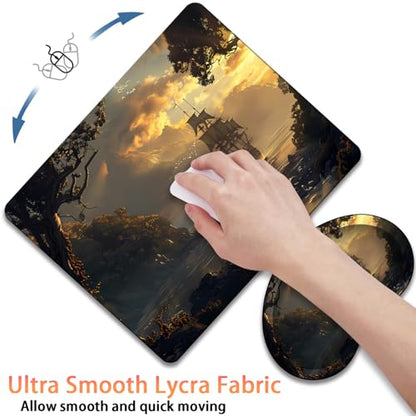 Mouse Pad 9.4"x7.9" + Wrist Support Pad + Embroidered Cup Pad Non-Slip Set, Ergonomic Mouse Wrist Support Pad, Suitable for Office/Gaming/Home Use, Pirate Ship - color: Pirate Ship
