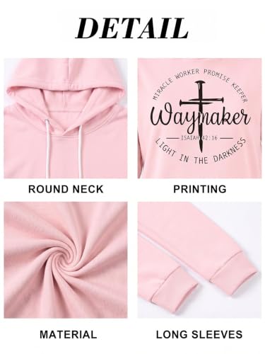 FASHGL Christian Hoodie for Women Religious Faith Sweatshirt Inspirational Pullover Tops Bible Verse Long Sleeve Tops - color: Pink, size: Large